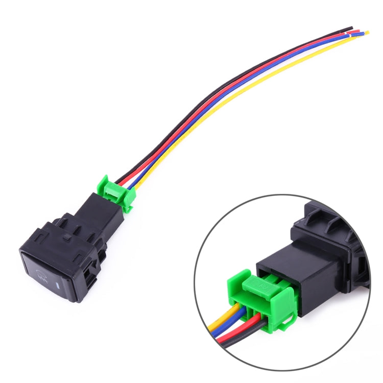 Car fog light switch with black housing and 5-pin wiring connector, cable attached