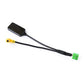 Car audio AUX cable harness with green plug, yellow RCA connector, and black module