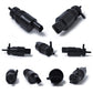 Windshield washer pump set, black plastic nozzles and connectors shown multiple angles