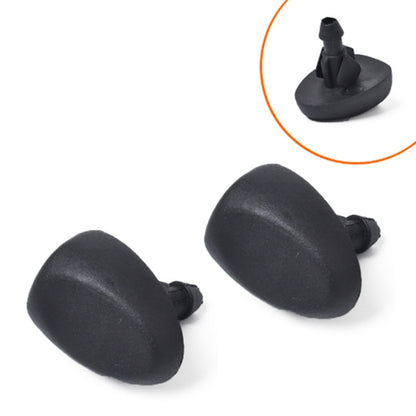 Pair of black windshield washer jet nozzles with spray outlet stems