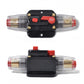 80A DC car circuit breaker fuse holder with red switches, shown top and bottom views