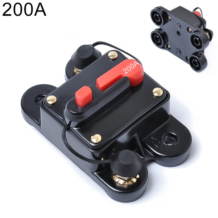 200A auto-reset DC circuit breaker fuse holder with red reset button and terminals