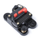 Auto-reset DC circuit breaker fuse holder, black body with red 200A label and terminals