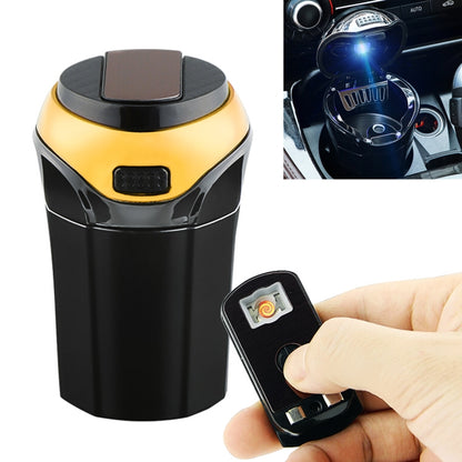 Gold and black car ashtray lighter with flip-top lid and removable device cover