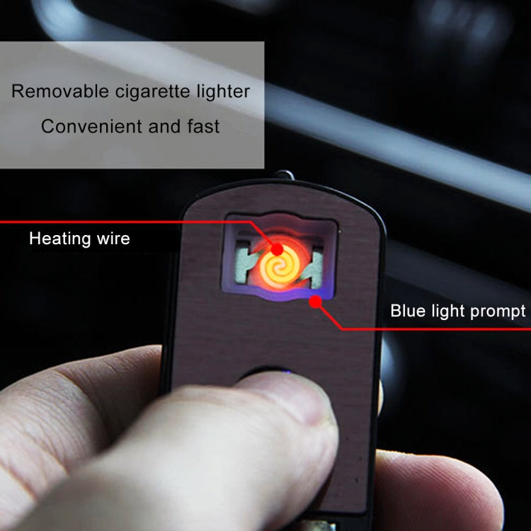 Car lighter insert with heating wire visible, blue glow indicator through front window