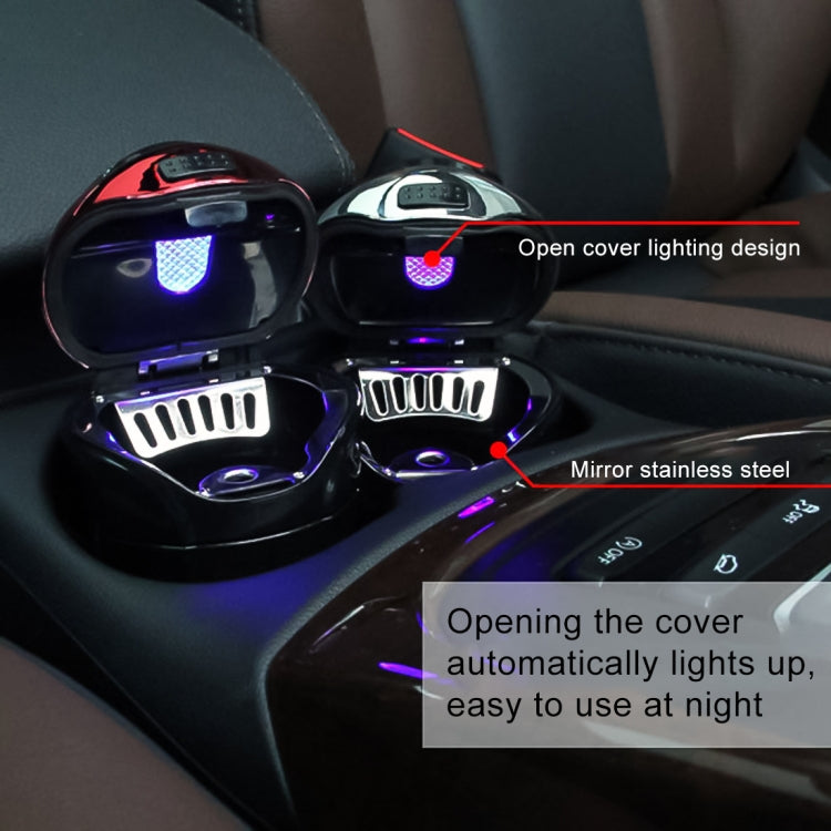 Car 2-in-1 lighter and ashtray bin with open cover lighting, blue glow inside
