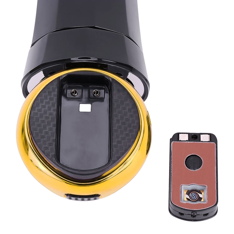 Black and gold-ring car ashtray lighter base with control panel and key fob
