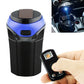 Blue car 2-in-1 detachable lighter and ashtray bin with flip cover and hand holding