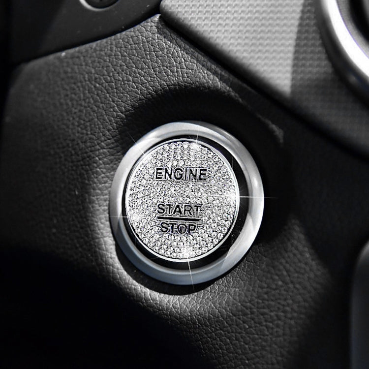 Round engine start/stop button cover trim with silver rhinestone surround