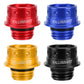 Oil cap cover set in red, blue, gold, and black with matching stud holes