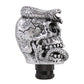Snake-ghost skull gear shift knob, side view with snake-skin texture and silver finish