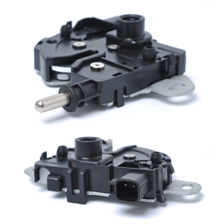 Bonnet hood lock latch catch block with black housing, metal rod, and mounting tab