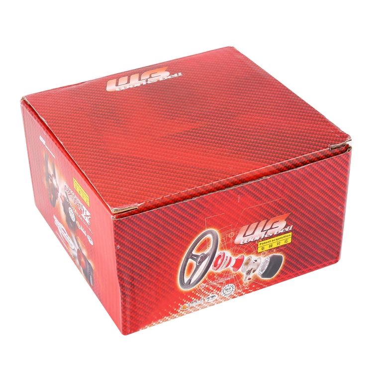 Red and black retail box for a steering wheel quick release hub kit.