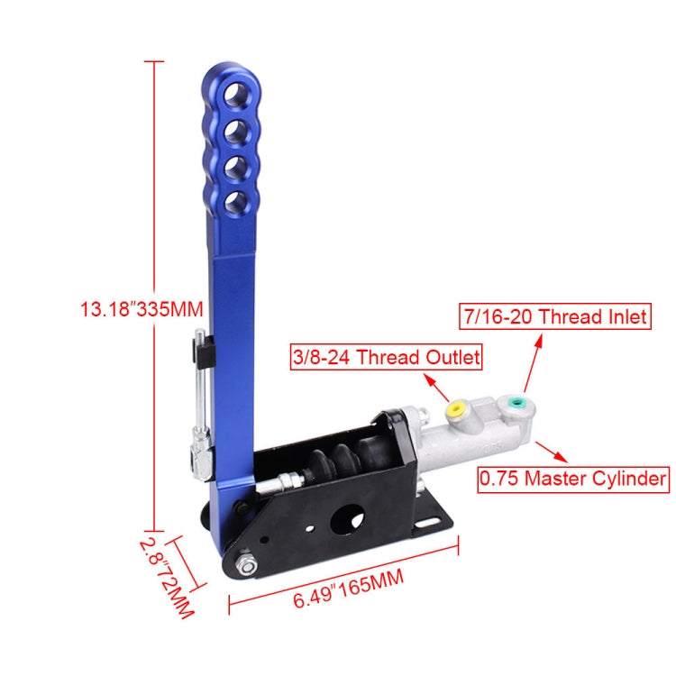 Blue hydraulic drift handbrake with base plate, master cylinder and thread ports