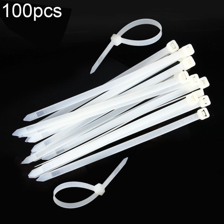 White nylon cable ties, 8mm x 200mm, 100-pack with locking heads