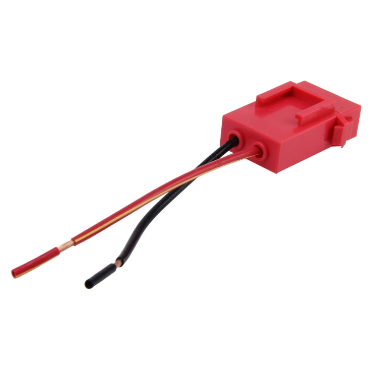 Red fuse holder connector with black and yellow/red wire leads and terminal pins