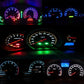 Illuminated car instrument cluster with green and blue gauge backlighting