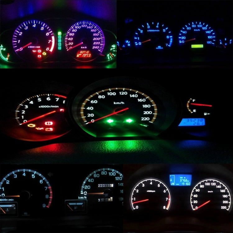 Illuminated car instrument cluster with green and blue gauge backlighting