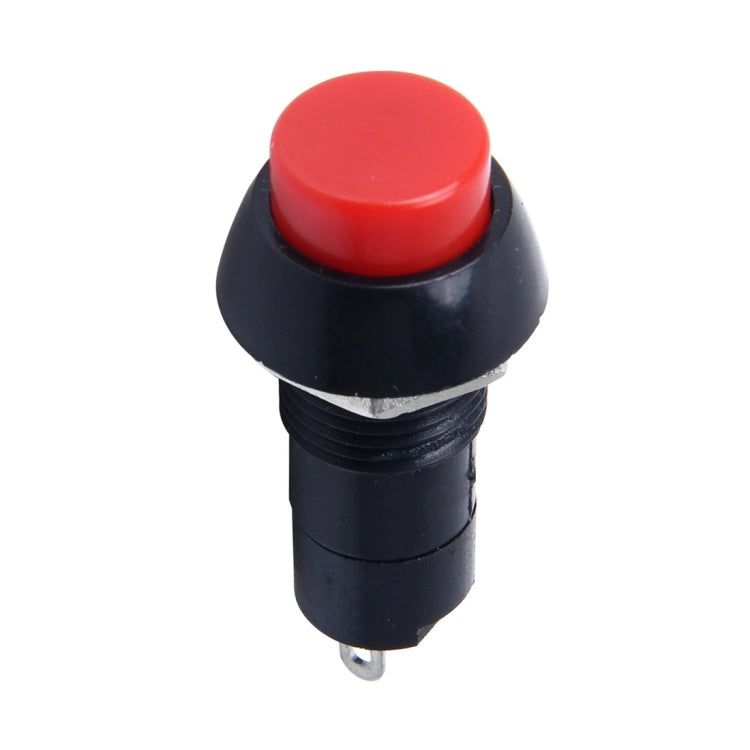 Red round push button with black 2-pin switch body, OFF/ON style