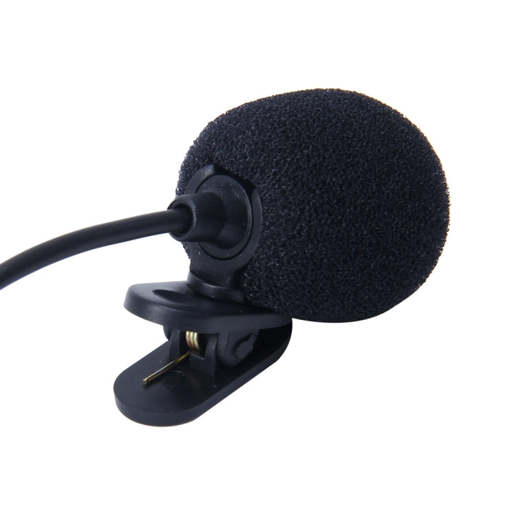Clip-on wired microphone with round foam windscreen and short mounting bracket