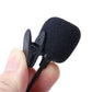 Handheld view of clip-on wired microphone with foam head and clamp mount