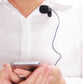 Clip-on car microphone worn on a shirt with wired cable