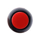 Red circular push button with black surround and flat 2-pin base