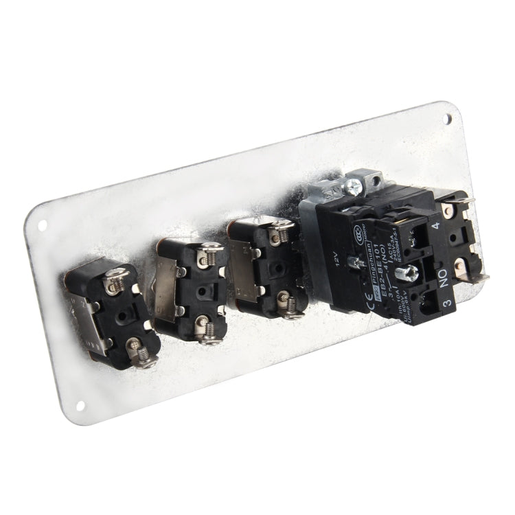 Ignition switch panel with black switch module on silver mounting plate and three terminals