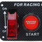 Carbon fiber ignition switch panel close-up with red Engine Start push button and ON/OFF switch