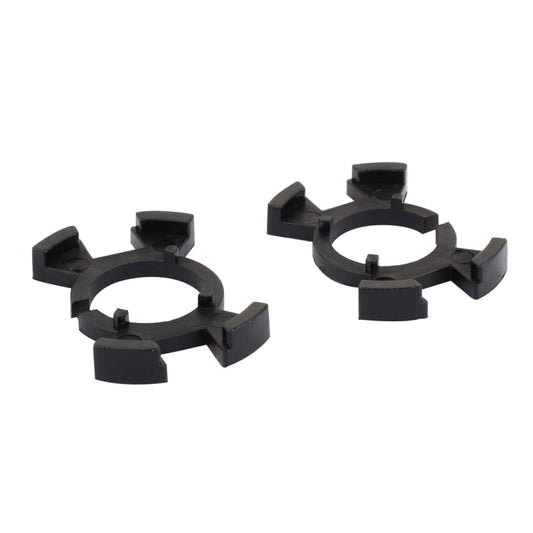Headlight bulb retainer adapter set, black plastic H1-style with four mounting tabs