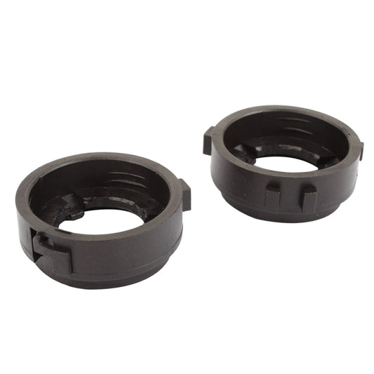 Two black bulb retainer rings with inner opening and side locking clips