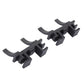 Two black headlight bulb retainer holders with curved spring arms and pins