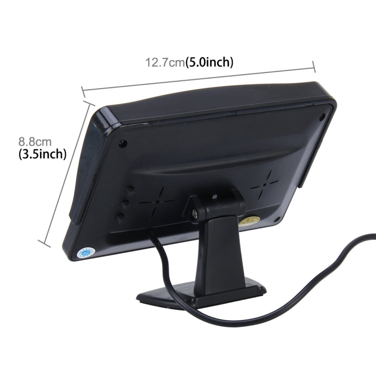 Black car monitor with adjustable angle bracket, side view