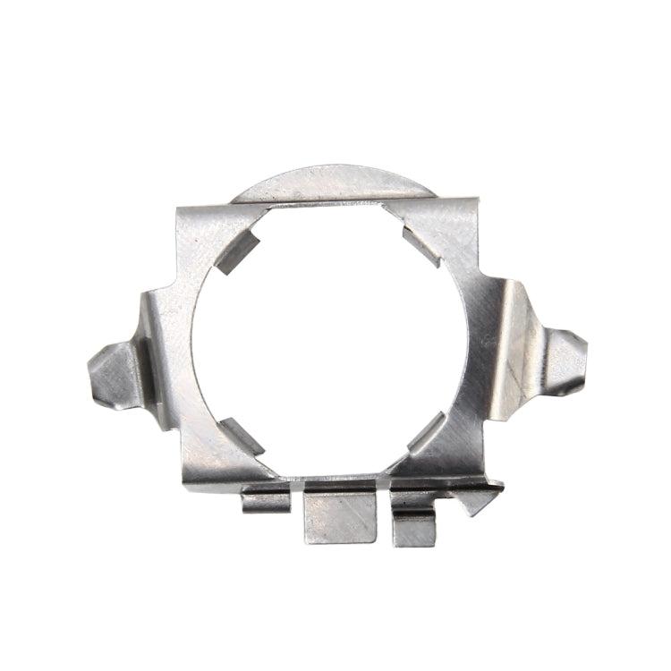Stainless-style metal headlight bulb retainer adapter ring with latch tabs