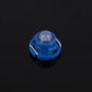 Blue T4.7 wedge LED bulb close-up with clear round lens and side metal contacts