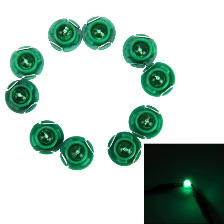 Green T4.7 wedge LED bulbs (10-pack) with round lenses in green bases