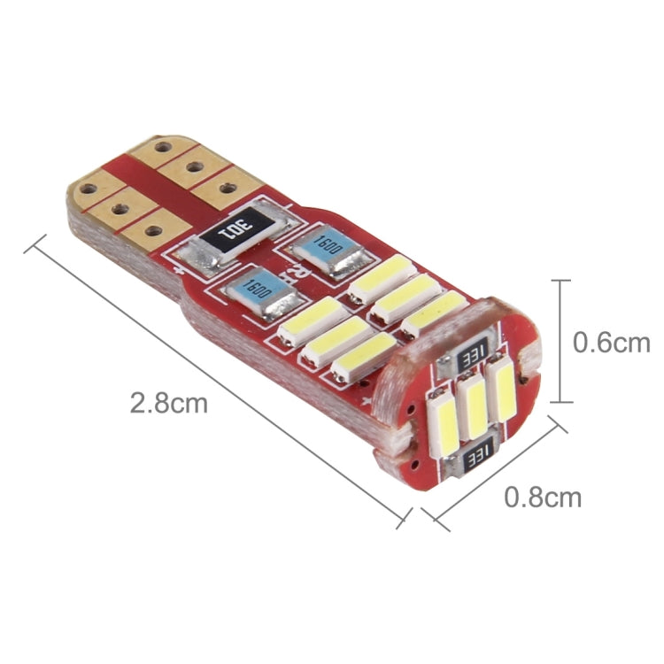 T10 LED car bulbs, 2-pack, red PCB with 12 SMD 4014 LEDs, size shown 2.8 cm