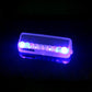Purple-blue LED warning light bar glowing with bright white center