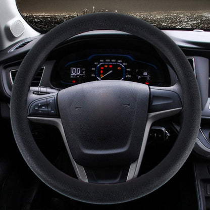 Black universal rubber steering wheel cover with crocodile texture pattern