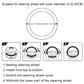 Steering wheel cover installation diagram for 32–40 cm wheel, with stretch-fit steps