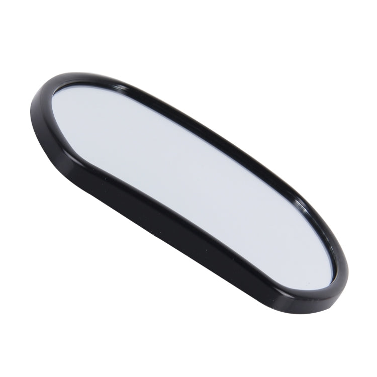 Black oval blind spot mirror with glossy curved frame and clear glass