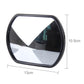 Black blind spot mirror with reflective convex glass, size shown 13cm x 10.5cm