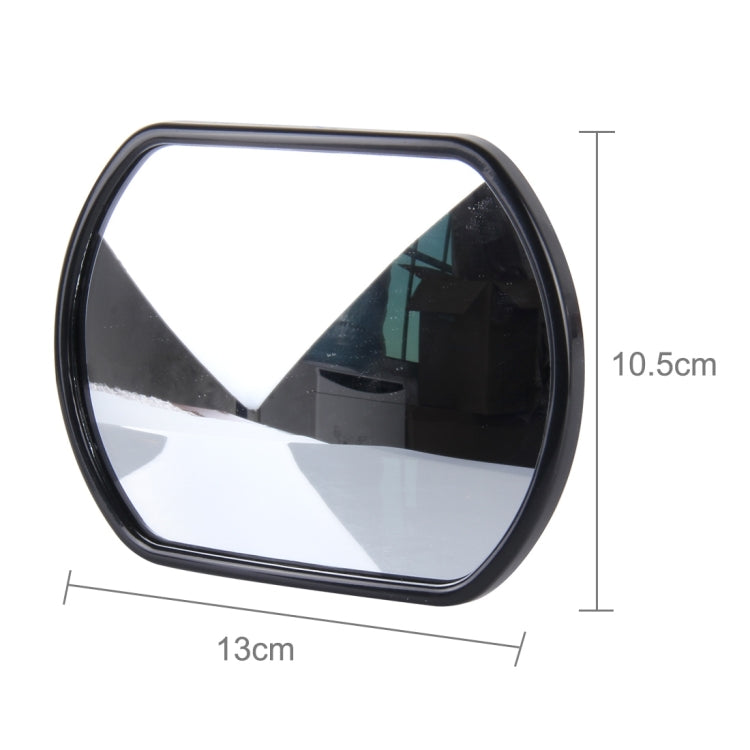 Black blind spot mirror with reflective convex glass, size shown 13cm x 10.5cm