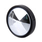 Black oval-edged round blind spot mirror glass with reflective surface and bezel