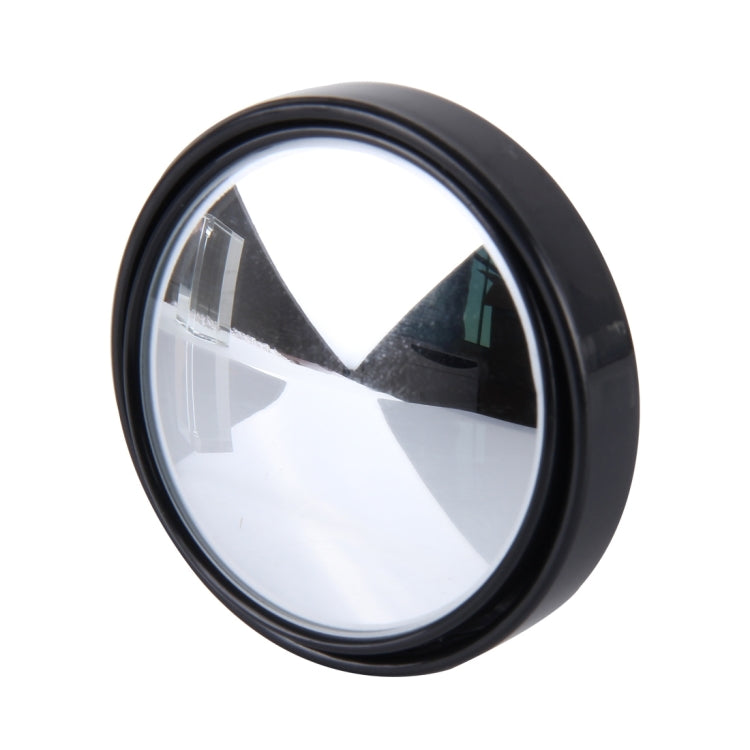Black oval-edged round blind spot mirror glass with reflective surface and bezel