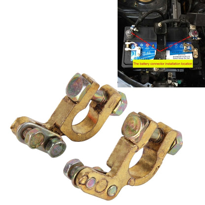 Brass battery terminal clamp pair with silver bolts, positive and negative sets