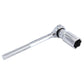 Chrome socket wrench extension with angled head and textured grip handle