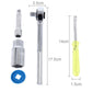 Socket wrench set components: chrome extension, yellow screwdriver, and blue adapter