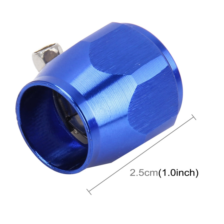 Blue aluminum hose finisher adapter with 2.5cm length marking