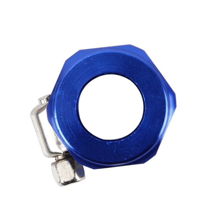 Blue aluminum AN8 hose adapter with hex collar and clamp tab
